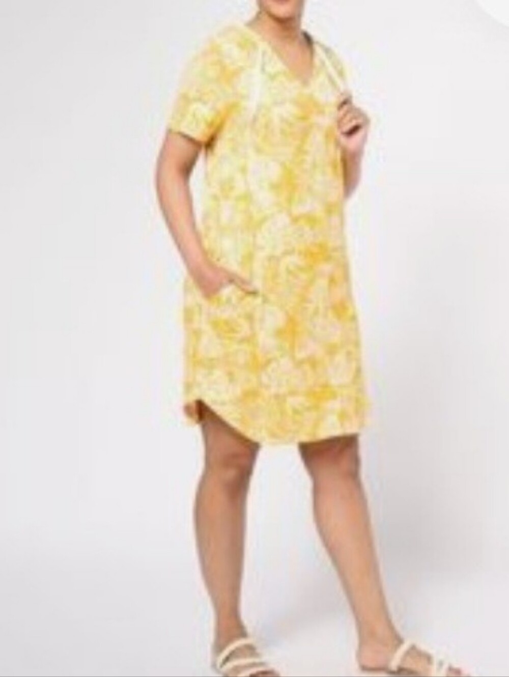 ☀️ Koolaburra by UGG Yellow Tropical Palm Print Hooded Loungewear Dress / Tunic